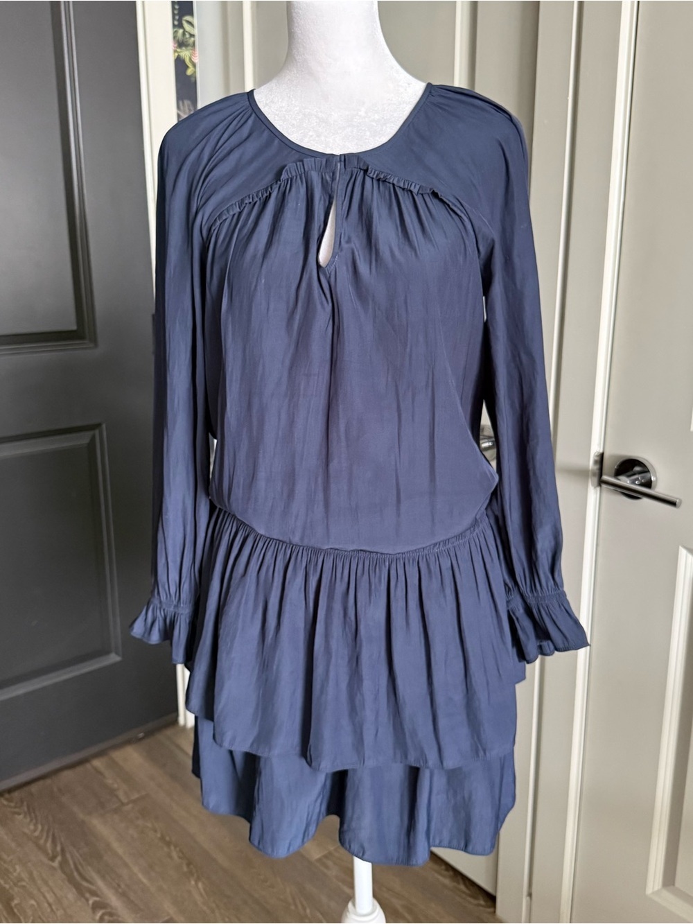 Ramy Brook Signature Long Sleeveless Tiered Mini Dress in Navy Blue Size S